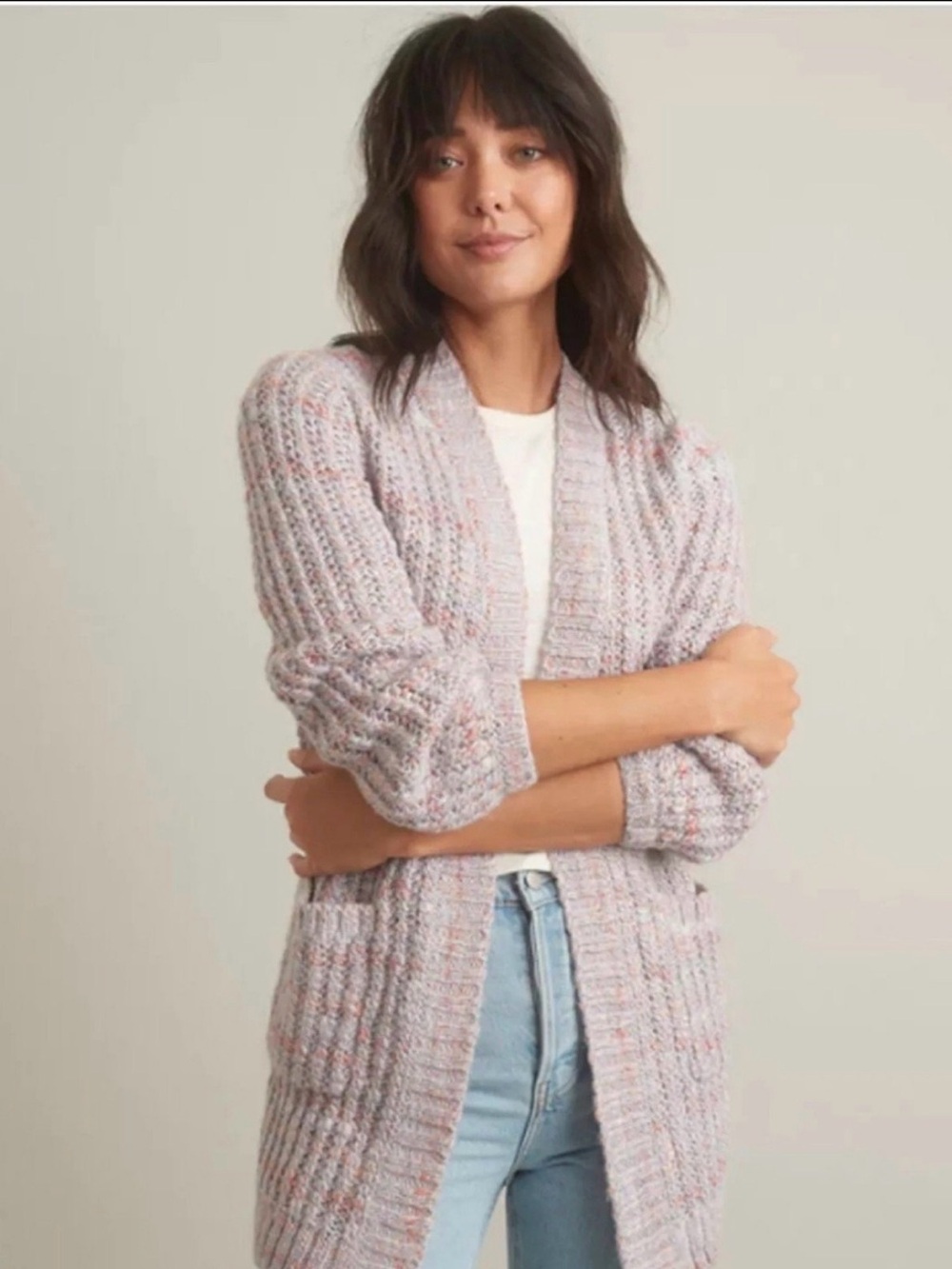 Marine Layer Pastel Lavender Marled Open-Front Cardigan